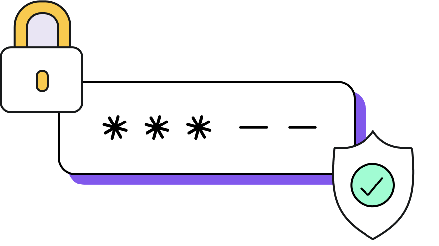 Illustration of a lock, password, and check box to indicate security.